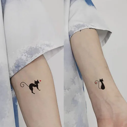 Miniatura 4 de Juego de 2 calcomanías de tatuaje temporal pequeñas, diseño de pareja de tótem de cola de gato negro, diseño de pareja para mano, cuello, cara, K-222