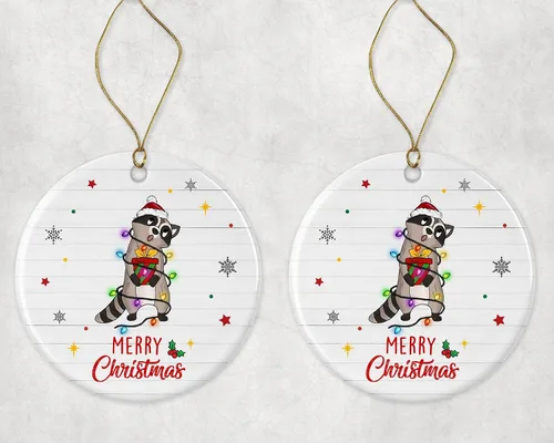 Miniatura 3 de Merry Christmas Raccoon Ornament, 2023 Christmas Ornament, Raccoon Christmas Light Ornament, Kids Christmas Ornament, Animal Christmas Ornament