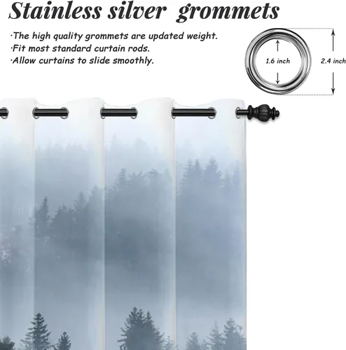 Miniatura 49 de AWERT Cortinas opacas para dormitorio, árbol negro con niebla, naturaleza, amanecer, bosque, 2 paneles para sala de estar, bloqueo de calor, 21 x 45
