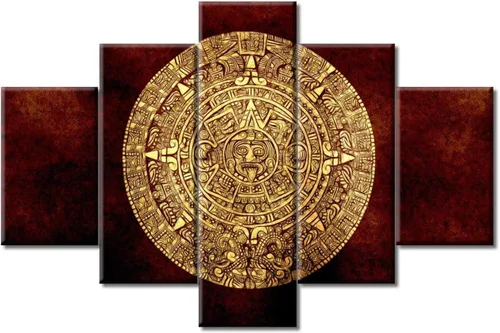 Miniatura 18 de Arte de pared con varios paneles, calendario maya, imágenes de piedra del sol, pinturas de civilización azteca sobre lienzo, sala de estar