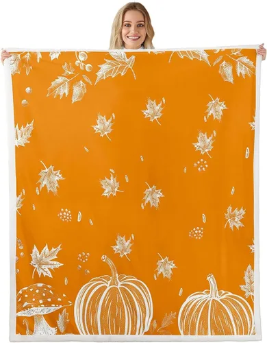 Miniatura 11 de Manfei Hello Fall Throw Blanket Pumpkin Maple Leaf Plaid Patchwork Fleece Blanket Autumn Theme Cozy Throws for Bed Couch Sofa,Kids Boys Girls Room