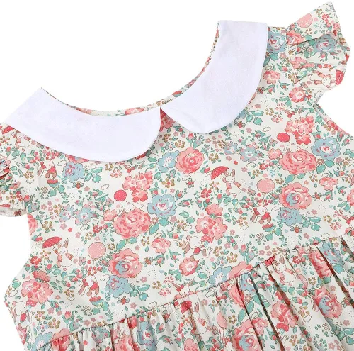 Miniatura 7 de Vestido casual de algodón con estampado floral vintage para niñas 2T-12, para primavera, verano, otoño, ropa de Pascua