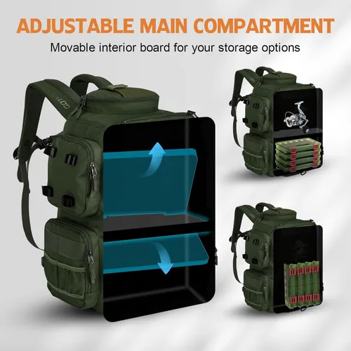 Miniatura 3 de Goture Mochila de pesca, mochila 900D resistente al agua con soportes para caña, bolsa de aparejos de pesca de gran tamaño de 58 L con bolsa cruzada