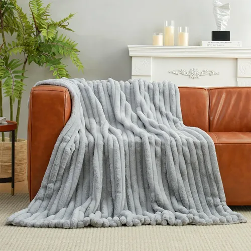 Miniatura 9 de Amélie Home - Manta de piel sintética para sofá, acogedora manta mullida de felpa suave a rayas para sofá familiar, silla, dormitorio, 55 x 70 Rayas