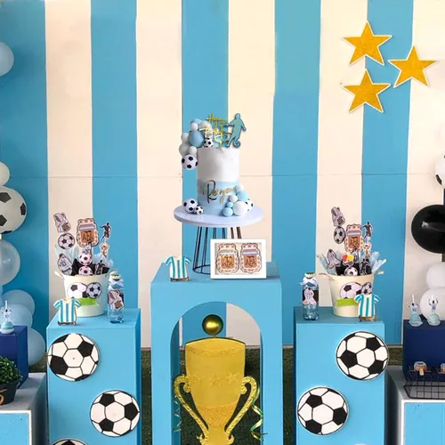 Miniatura 7 de 28 piezas de decoración de pastel de fútbol para niños, decoración de cupcakes deportivos con bolas azules y blancas y mini pelotas de fútbol