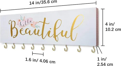 Miniatura 3 de SANY DAYO HOME Organizador de joyas montado en la pared, moderno soporte de madera con 9 ganchos de metal para collares, anillos, aretes, pulseras