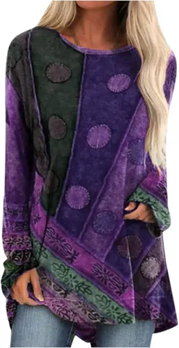 Miniatura 20 de Túnicas o tops para mujer para llevar con leggings, manga larga, ajuste holgado, ropa de otoño, cuello redondo, degradado, cómodas, blusas 02 Verde