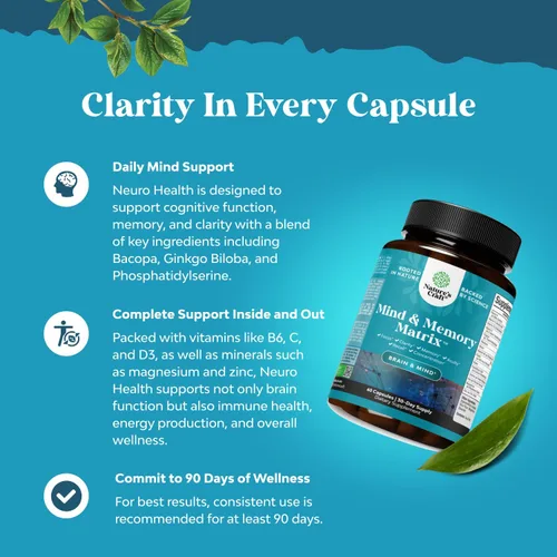Miniatura 3 de Suplemento cerebral nootrópico para mejorar la memoria y el enfoque, vitaminas para la salud mental y la claridad con VIT A, B6, riboflavina