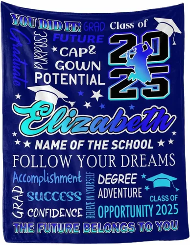Miniatura 35 de MyPupSocks Manta personalizada de graduación 2025, clase de con nombre de la universidad, regalos personalizados, manta con texto para sobrina