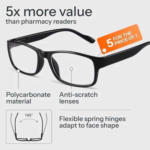 Miniatura 5 de Gaoye Gafas de lectura profesionales para todo el día, lectores de computadora con protección de luz azul, paquete económico B1-5 Pack Negro Claro