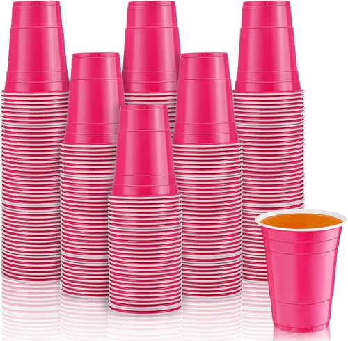 Miniatura 18 de Lounsweer 100 vasos desechables de graduación de 16 onzas para fiesta, vasos de plástico resistentes para agua potable, para cumpleaños, baby Rosa