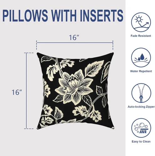 Miniatura 754 de Juego de 2 almohadas para exteriores de 16 x 16 pulgadas, repelentes al agua con interiores, para muebles de patio, hogar, jardín, geometría bohemia
