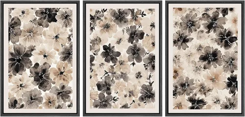 Miniatura 122 de SIGNWIN Lienzo enmarcado para pared, juego de arte de collage de hojas transparentes en blanco y negro, ilustraciones de naturaleza silvestre, arte
