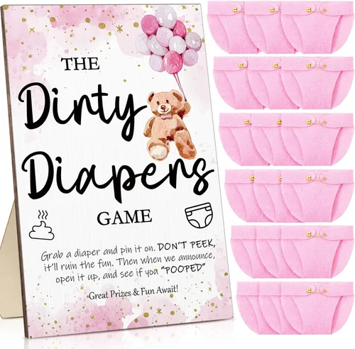 Miniatura 15 de Roowest 51 Piezas Juegos de Pañales Sucios para Baby Shower Letrero Divertido de Madera con 50 Piezas Mini Pañales de Fieltro Lindo para Fiesta