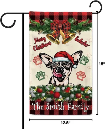 Miniatura 8 de Bandera de jardín de Navidad de 12.5 x 18 pulgadas, anillo de bola de Navidad para perro chihuahua, campana, corona, bandera de búfalo rojo, a