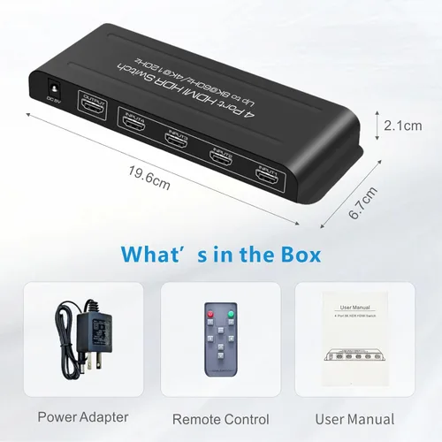 Miniatura 7 de 8K HDMI Switch 4 en 1 salida 4K @120Hz HDMI Switcher Soporte HDR10+, Dolby Vision, Dolby Atmos, VRR, ALLM, CEC