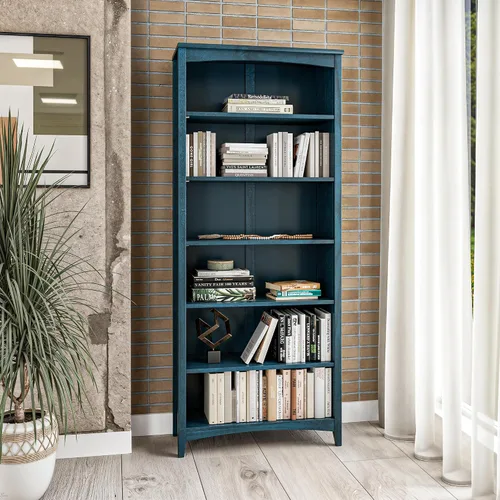 Miniatura 15 de Camaflexi Estantería estilo Shaker de 4 estantes, madera maciza, 48 pulgadas de alto, estantería ajustable, parte trasera cerrada, estantería