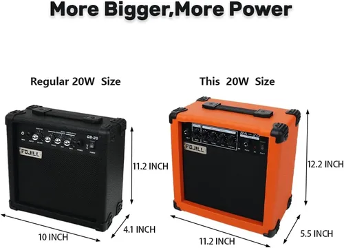 Miniatura 6 de Amplificador de guitarra eléctrica de bajo de 20 W FOJILL, amplificador de práctica, rendimiento, escenario, pequeño, portátil, de viaje con Naranja