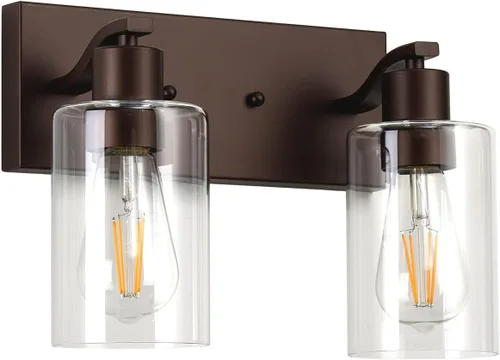 Miniatura 8 de 2 Luces de Iluminación para Baño, Accesorios de Iluminación de Tocador en Bronce Cepillado con Soporte de Vidrio Transparente de 33cm, Lámparas