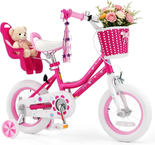 Miniatura 18 de Glaf - Bicicleta para niñas de 12, 14, 16 pulgadas con ruedas de apoyo, bicicleta para niños pequeños de 2 a 9 años, bicicleta con canasto y asiento