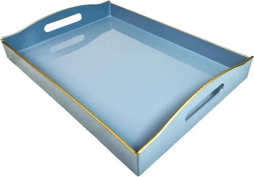Miniatura 16 de Bandeja de servir azul con 4 asas, bandeja decorativa de plástico para mesa de café, otomana - Ideal para sala de estar y baño. 15 x 11 x 1.9