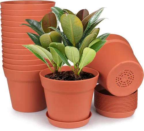 Miniatura 18 de homenote Macetas de 7.5 pulgadas para plantas, macetas de plástico para interiores con múltiples agujeros de drenaje y bandejas, para todas