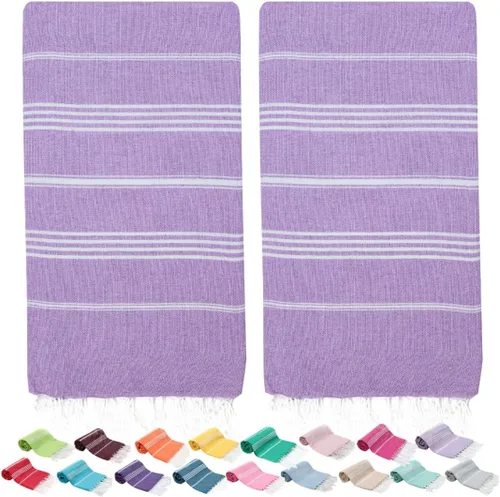 Miniatura 27 de Paquete de 2 toallas de playa turcas de 40 x 72 pulgadas, de gran tamaño, 100% algodón, sin arena, ligeras, absorbentes, de secado rápido, toallas