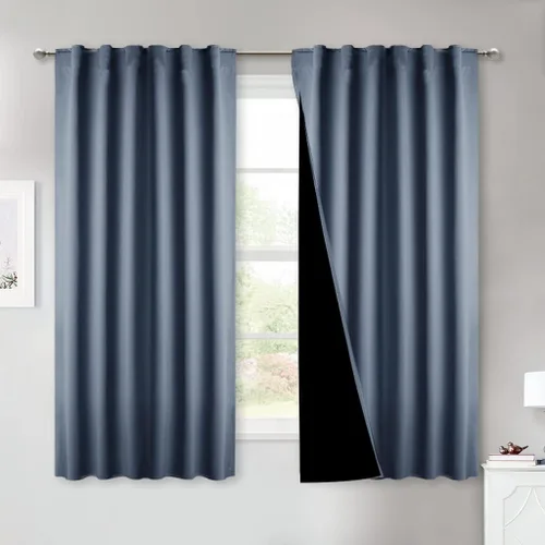 Miniatura 43 de NICETOWN Paneles de cortinas totalmente opacas para dormitorio que reducen el frío, cubiertas de ventana súper gruesas aisladas, cortinas Biscotti