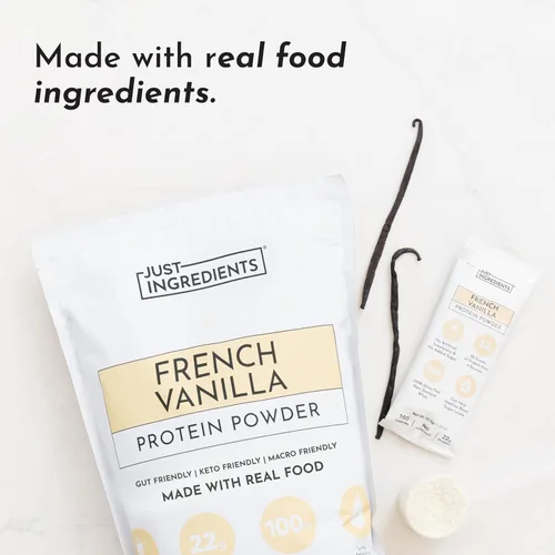 Miniatura 5 de JUST INGREDIENTS Polvo de proteína de vainilla francesa – Bolsa de 30 porciones – Mezcla de suero de leche alimentada con pasto y proteína vegetal