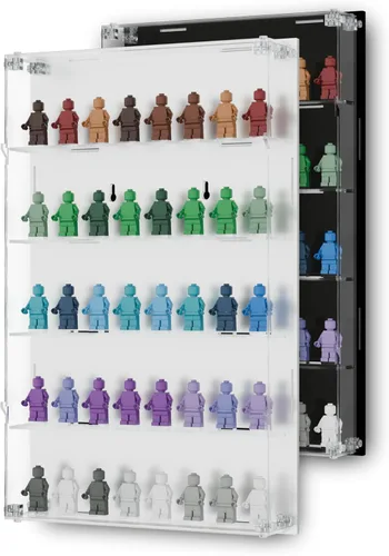 Miniatura 8 de Vitrina de minifiguras de acrílico, estantes de almacenamiento de figuras pequeñas de montaje en pared con fondo negro, capacidad para 40