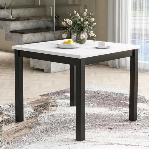Miniatura 4 de Merax Juego de mesa de comedor para 4, mesa de comedor de altura de mostrador con mesa de comedor de mármol sintético y 4 sillas de asiento