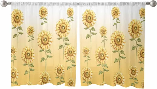 Juego de 2 paneles de cortinas traslúcidas rústicas de acuarela de 45 pulgadas de largo, color blanco y amarillo degradado, cortinas de gasa