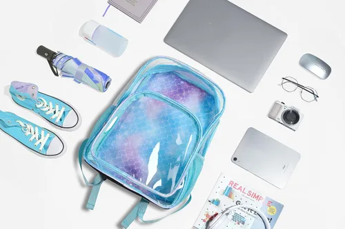 Miniatura 3 de BLUEFAIRY Mochila transparente para estadio escolar, grande, de PVC, transparente, bolsa de libros, mochila transparente, Azul bebé, Mochilas Daypack