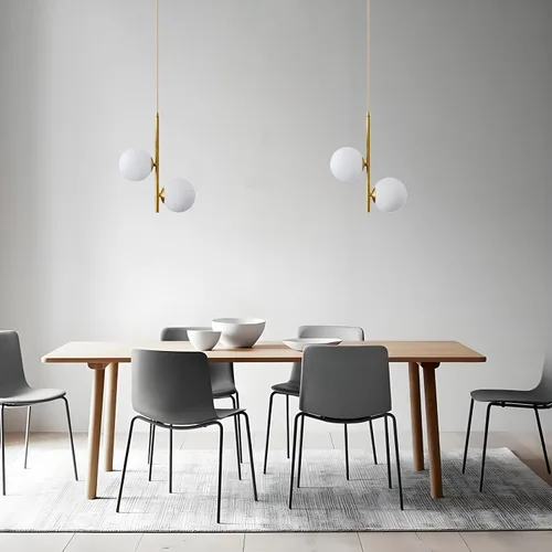 Miniatura 5 de Lámpara colgante de cristal blanco con forma de globo de 2 luces, bola de vidrio blanca y latón dorado Matel lámpara colgante lámpara de techo