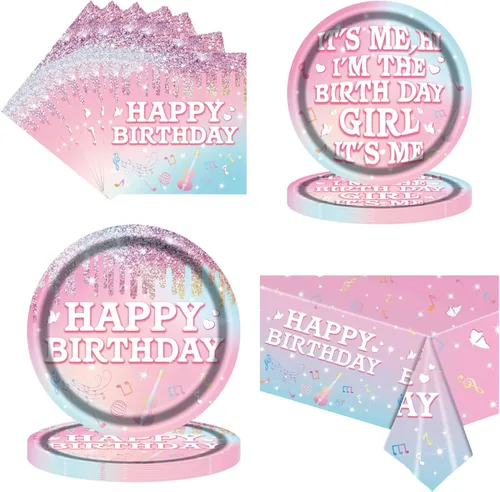 Juego de vajilla para fiesta de cumpleaños para niñas, platos de papel y servilletas de cumpleaños, suministros de fiesta, decoración de fiesta de