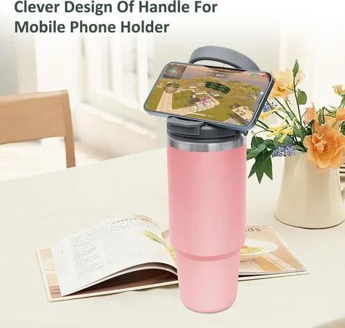 Miniatura 7 de Vaso de 30 onzas con asa, vasos con tapa y pajilla, vasos aislados de acero inoxidable, vaso de doble pared a prueba de fugas, botella de agua