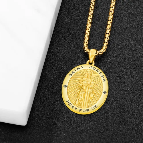Miniatura 154 de Odinstone Collar de plata de ley 925 con medalla de San Miguel/San Cristóbal/San Benito/Crucifijo de Jesús/San Uriel/Arcángel Rafael para hombres
