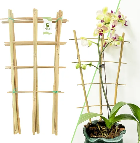 Paquete de 5 enrejados de bambú de 16 pulgadas para plantas trepadoras, escalera de jardín para plantas en macetas de interior, enrejado de soporte
