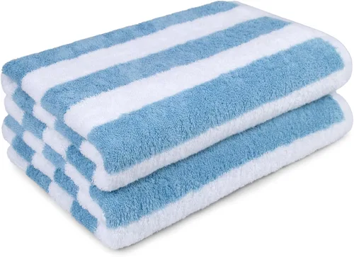 Miniatura 6 de Amazon Basics Soft & Absorbent Beach Towels, 100% Cotton, Cabana Stripe, Machine Washable, Quick Dry, Large 30" x 60", Sky Blue, 4-Pack