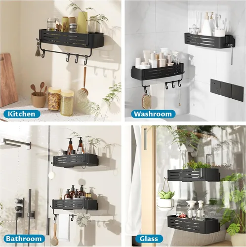 Miniatura 2 de Onemake Organizador de ducha con ventosa, estante de ducha de succión con ganchos portátiles, organizador de baño con barra de toalla
