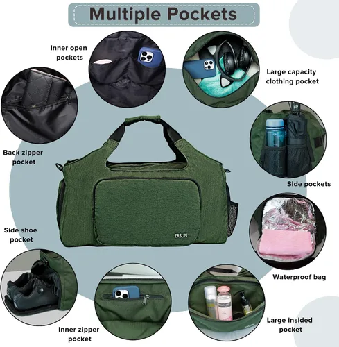 Miniatura 4 de Bolsas de gimnasio para hombres y mujeres, bolsa de lona deportiva, bolsa de gimnasio de viaje con compartimento para zapatos y bolsillo húmedo