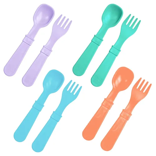 Miniatura 13 de Re-Play Juego de tenedores y cucharas para niños pequeños, juego de utensilios de 4 x 4 para niños, apto para lavavajillas y microondas, fabricado