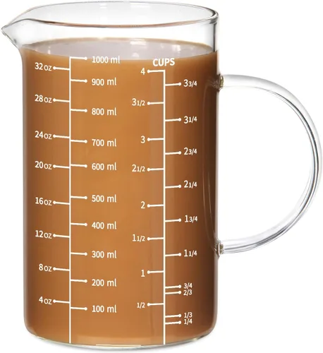 Miniatura 12 de 77L Taza medidora de vidrio, [escala de medición doble cara, mango aislado, pico en forma de V], taza medidora de vidrio de borosilicato alto