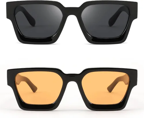 Miniatura 9 de FEISEDY Gafas de sol cuadradas retro de los años 90 para mujeres y hombres, gafas de sol rectangulares gruesas de moda con protección UV400 B2385