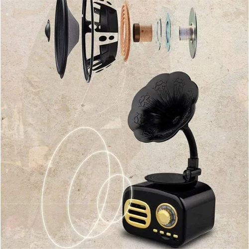 Miniatura 3 de Hi-Fi&Home Mini Vintage Retro Clásico Gramófono Forma de fonógrafo Altavoz Estéreo Sistema de Sonido Caja de Música Diente Azul Aux-in/USB Flash