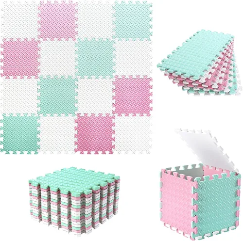 Miniatura 2 de Alfombra de Juego de Espuma para Bebé, Alfombras de Piso Entrelazadas de 0.4 Pulgadas de Grosor con Colores Sólidos, Alfombra de Juego para Bebé