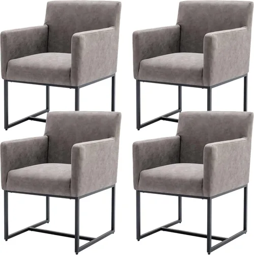 Miniatura 12 de BESTANO Juego de 2 sillas de comedor tapizadas con brazos de piel sintética de mediados de siglo, sillas decorativas modernas con marco de metal
