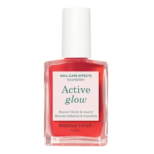 Manucurist Active Glow - Esmalte de uñas de frambuesa y cuidado, corrector de uñas 2 en 1 ultra brillante, ingredientes a base de plantas: aceite de