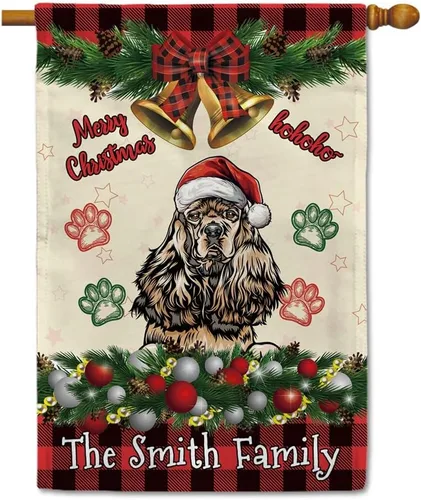Miniatura 24 de Bandera de jardín de Navidad de 12.5 x 18 pulgadas, anillo de bola de Navidad para perro chihuahua, campana, corona, bandera de búfalo rojo, a