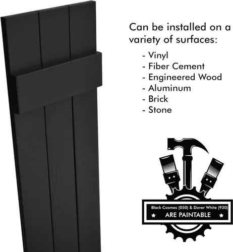 Miniatura 5 de Persianas de Vinilo Board & Batten (1 Par) 11"x31" (3-Tableros) - Negro Cosmos/Pintable Persianas Exteriores para Ventanas Incluye Herrajes